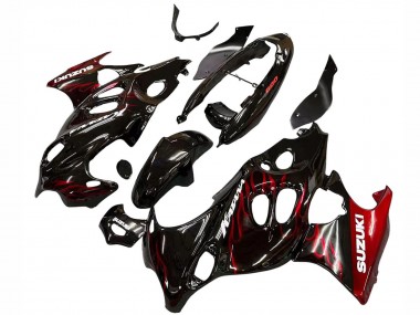 Beste Suzuki GSX600F/GSX750F Motorrad Verkleidung 2004-2006 - Glanzendes Schwarz Rot Flamme