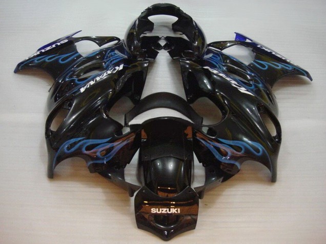 Beste Suzuki GSX600F/GSX750F Motorrad Verkleidung 2004-2006 - Glanzendes Schwarz Blau Flamme