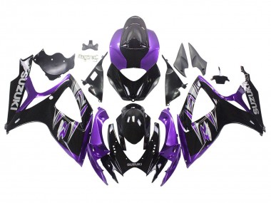 Beste Suzuki GSXR 600 / GSXR 750 Motorrad Verkleidung Kit 2006-2007 - Lila Glanzendes Schwarz