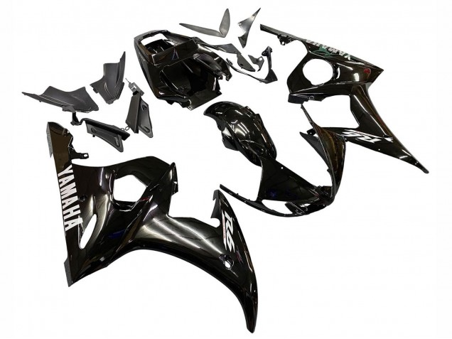 Beste Yamaha YZF R6 Motorrad Verkleidung 2003-2004 - Glanzendes Schwarz Weiss Aufkleber