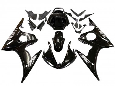 Beste Yamaha YZF R6 Motorrad Verkleidung 2003-2004 - Glanzendes Schwarz Weiss Aufkleber