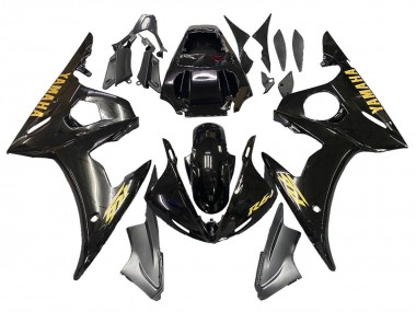 Beste Yamaha YZF R6 Motorrad Verkleidung 2003-2004 - Glanzendes Schwarz Gold Aufkleber