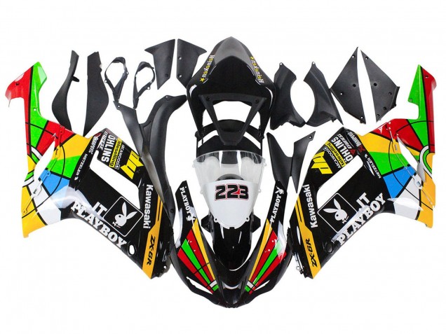 Beste Kawasaki ZX6R Motorrad Verkleidung 2007-2008 - Bunt Playboy 223