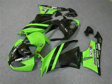 Beste Kawasaki ZX6R Motorrad Verkleidung 2009-2012 - Grun Glanzendes Schwarz Elf Touch4 Bridgestone