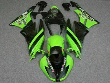 Beste Kawasaki ZX6R Motorrad Verkleidung 2009-2012 - Grun Glanzendes Schwarz Elf Touch4 Bridgestone