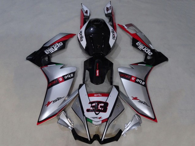 Beste Aprilia RS4 50 125 Motorrad Verkleidung 2012-2019 - Silber Rot Glanzendes Schwarz