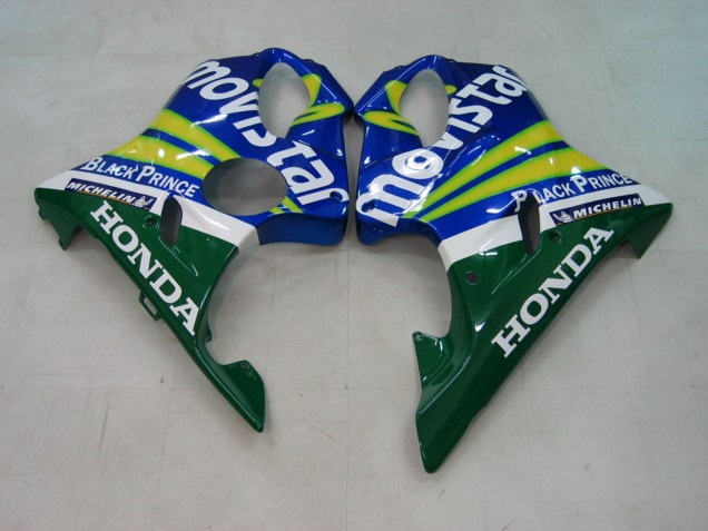 Beste Honda CBR600 F4i Motorrad Verkleidung 2004-2007 - Blau Gelb Grun MoviStar
