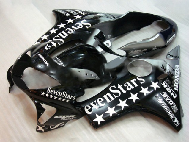Beste Honda CBR600 F4 Motorrad Verkleidung 1999-2000 - Glanzendes Schwarz Weiss SevenStars