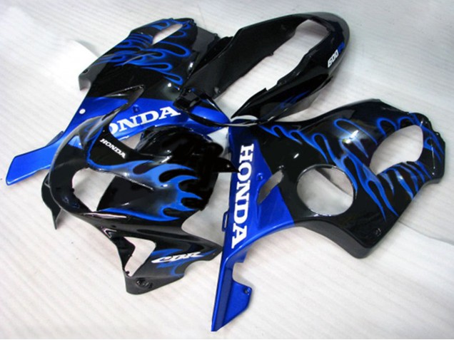 Beste Honda CBR600 F4 Motorrad Verkleidung 1999-2000 - Glanzendes Schwarz Blau Flamme