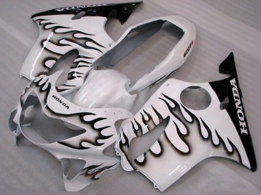Beste Honda CBR600 F4 Motorrad Verkleidung 1999-2000 - Weiss Glanzendes Schwarz Flamme