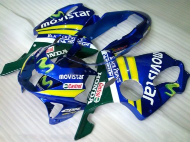 Beste Honda CBR600 F4 Motorrad Verkleidung 1999-2000 - Blau Gelb Grun MoviStar Castrol