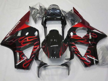 Beste Honda CBR900RR 954 Motorrad Verkleidung 2002-2003 - Glanzendes Schwarz Rot Flamme
