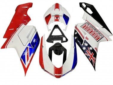 Beste Ducati 848/1098/1198 Motorrad Verkleidung 2007-2014 - Weiss Rot Blau Glanzendes Schwarz
