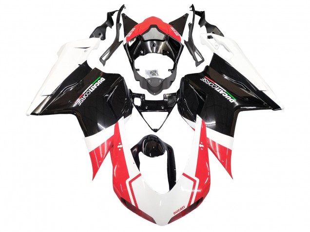 Beste Ducati 848/1098/1198 Motorrad Verkleidung 2007-2014 - Weiss Rot Glanzendes Schwarz