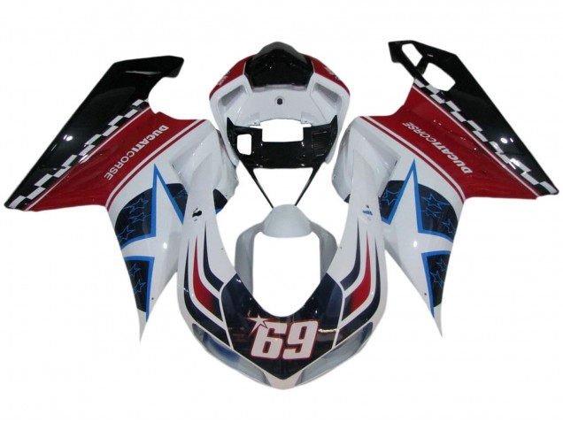 Beste Ducati 848/1098/1198 Motorrad Verkleidung 2007-2014 - Weiss Rot Blau Glanzendes Schwarz Corse 69