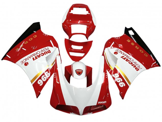 Beste Ducati 996 Motorrad Verkleidung 1993-2005 - Weiss Rot Gold Glanzendes Schwarz Corse Performance
