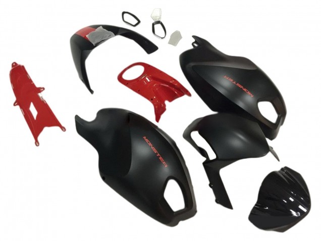 Beste Ducati Monster 696 796 1100 1100S Motorrad Verkleidung 2008-2012 - Rot Matt Schwarz Monster