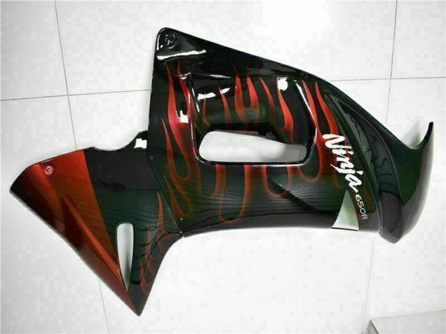 Beste Kawasaki EX650 Motorrad Verkleidung 2006-2008 - Glanzendes Schwarz Rot Flamme