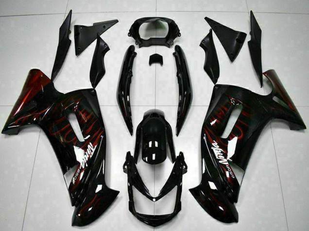 Beste Kawasaki EX650 Motorrad Verkleidung 2006-2008 - Glanzendes Schwarz Rot Flamme