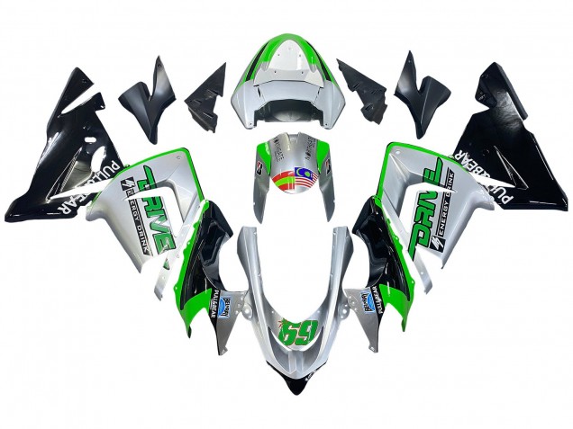 Beste Kawasaki ZX10R Motorrad Verkleidung 2004-2005 - Grun Silber Schwarz 69