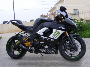 Beste Kawasaki ZX10R Motorrad Verkleidung 2008-2010 - Glanzendes Schwarz Weiss Grun Monster Elf