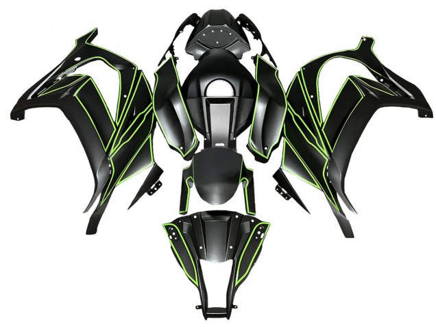 Beste Kawasaki ZX10R Motorrad Verkleidung 2008-2010 - Matt Schwarz Grun Linie