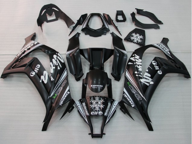 Beste Kawasaki ZX10R Motorrad Verkleidung 2011-2015 - Glanzendes Schwarz Weiss Elf Schnee Aufkleber
