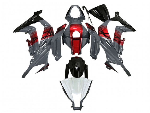 Beste Kawasaki ZX10R Motorrad Verkleidung 2011-2015 - Grau Rot Glanzendes Schwarz