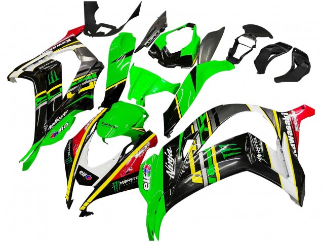Beste Kawasaki ZX10R Motorrad Verkleidung 2016-2020 - Grun Gelb Rot Schwarz Elf Monster
