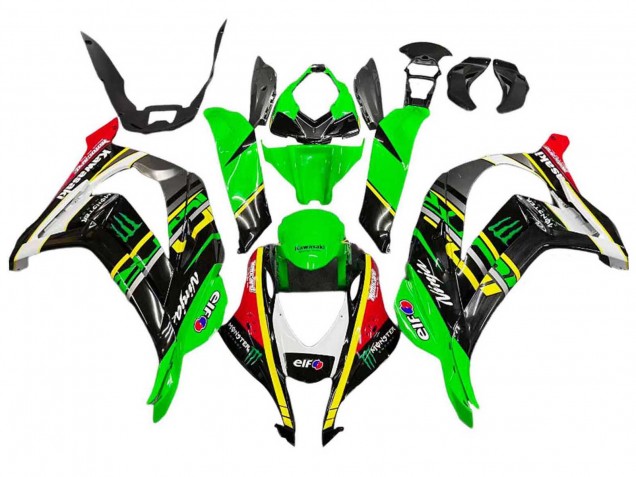 Beste Kawasaki ZX10R Motorrad Verkleidung 2016-2020 - Grun Gelb Rot Schwarz Elf Monster