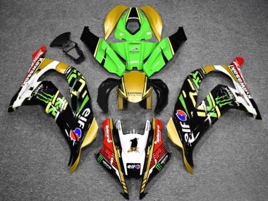 Beste Kawasaki ZX10R Motorrad Verkleidung 2016-2020 - Grun Gold Weiss Rot Schwarz Elf Monster