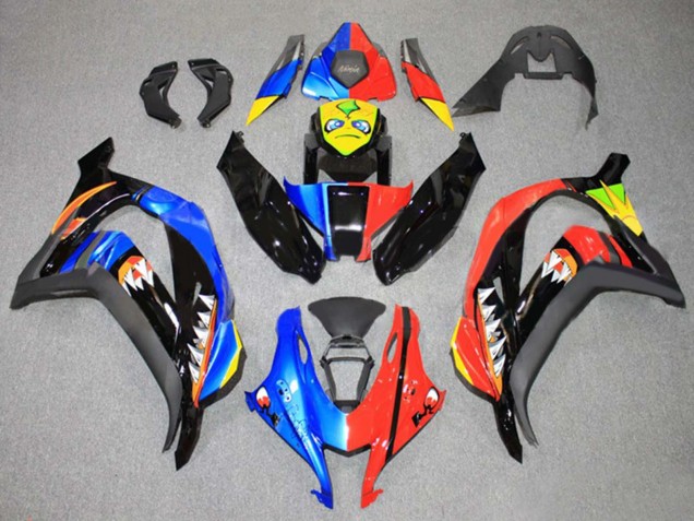 Beste Kawasaki ZX10R Motorrad Verkleidung 2016-2020 - Blau Rot Gelb Schwarz Hai