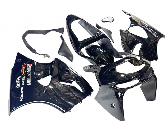 Beste Kawasaki ZX6R Motorrad Verkleidung 1998-1999 - Glanzendes Schwarz Gelb Elf Bridgestone