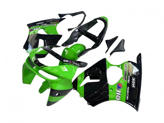 Beste Kawasaki ZX6R Motorrad Verkleidung 1998-1999 - Grun Glanzendes Schwarz Elf Bridgestone