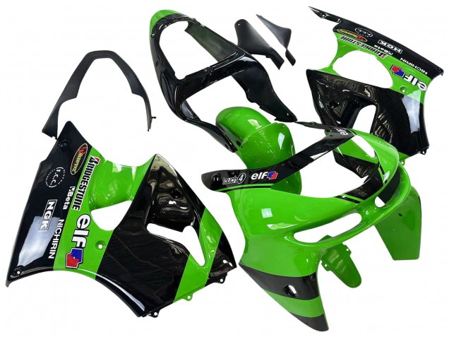Beste Kawasaki ZX6R Motorrad Verkleidung 1998-1999 - Grun Glanzendes Schwarz Elf Bridgestone
