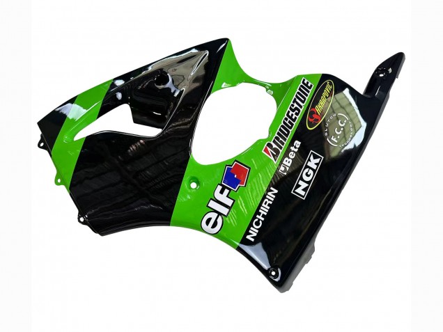 Beste Kawasaki ZX6R Motorrad Verkleidung 1998-1999 - Grun Glanzendes Schwarz Elf Bridgestone
