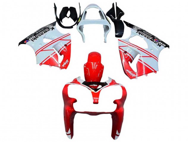 Beste Kawasaki ZX6R Motorrad Verkleidung 2000-2002 - Weiss Rot Schwarz