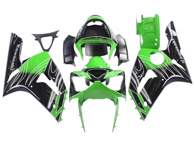 Beste Kawasaki ZX6R Motorrad Verkleidung 2003-2004 - Grun Weiss Schwarz