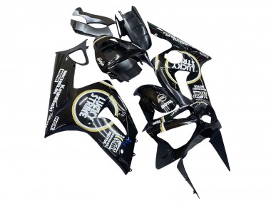 Beste Kawasaki ZX6R Motorrad Verkleidung 2003-2004 - Glanzendes Schwarz Weiss Motul Lucky Strike