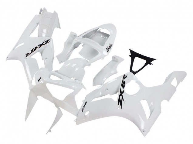 Beste Kawasaki ZX6R Motorrad Verkleidung 2003-2004 - Weiss Schwarz Aufkleber