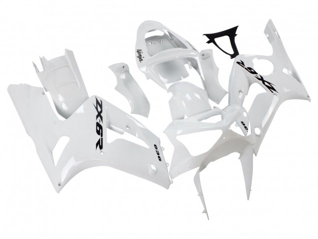 Beste Kawasaki ZX6R Motorrad Verkleidung 2003-2004 - Weiss Schwarz Aufkleber