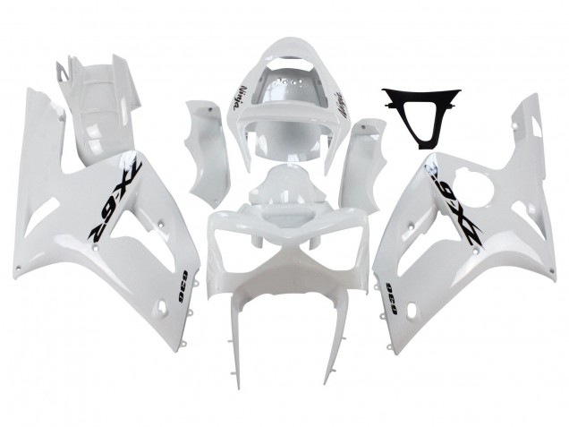 Beste Kawasaki ZX6R Motorrad Verkleidung 2003-2004 - Weiss Schwarz Aufkleber