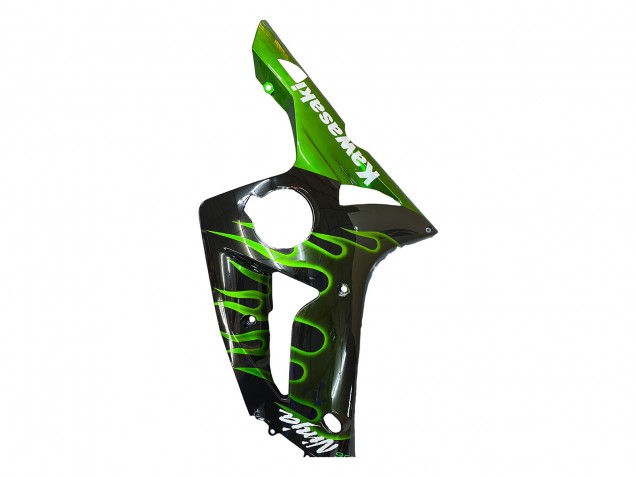 Beste Kawasaki ZX6R Motorrad Verkleidung 2003-2004 - Glanzendes Schwarz Grun Flamme