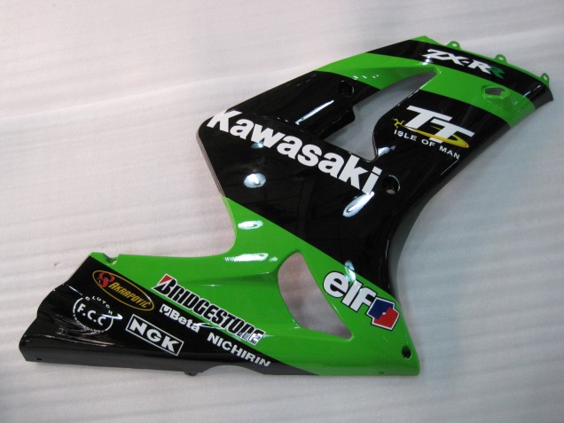 Beste Kawasaki ZX6R Motorrad Verkleidung 2003-2004 - Grun Schwarz Elf Bridgestone