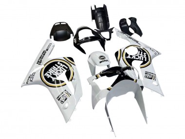 Beste Kawasaki ZX6R Motorrad Verkleidung 2003-2004 - Weiss Schwarz Motul Lucky Strike