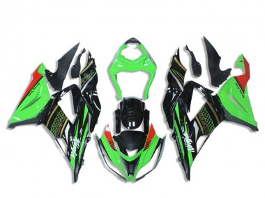Beste Kawasaki ZX6R Motorrad Verkleidung 2013-2018 - Grun Glanzendes Schwarz Rot Bienenwabe