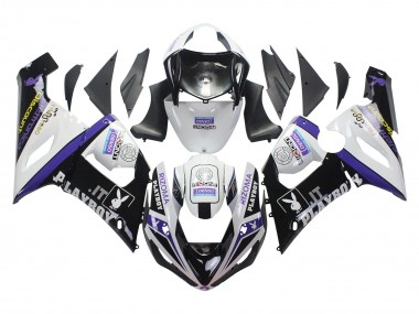 Beste Kawasaki ZX6R Motorrad Verkleidung 2005-2006 - Weiss Lila Schwarz Rizoma Playboy Denso