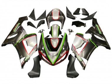 Beste Kawasaki ZX6R Motorrad Verkleidung 2005-2006 - Schwarz Silber Grun Rot K 26