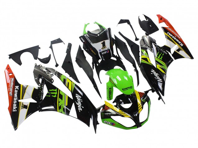 Beste Kawasaki ZX6R Motorrad Verkleidung 2009-2012 - Grun Glanzendes Schwarz Gelb Weiss Rot Elf Monster