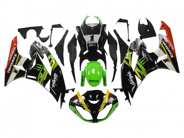 Beste Kawasaki ZX6R Motorrad Verkleidung 2009-2012 - Grun Glanzendes Schwarz Gelb Weiss Rot Elf Monster